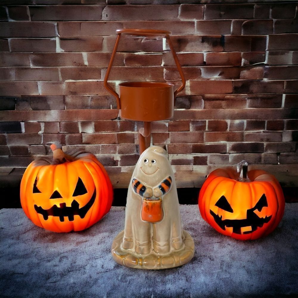 Yankee Candle Ghost Candle‎ Holder Halloween Ceramic Ronnie Walter NO SHADE Vtg